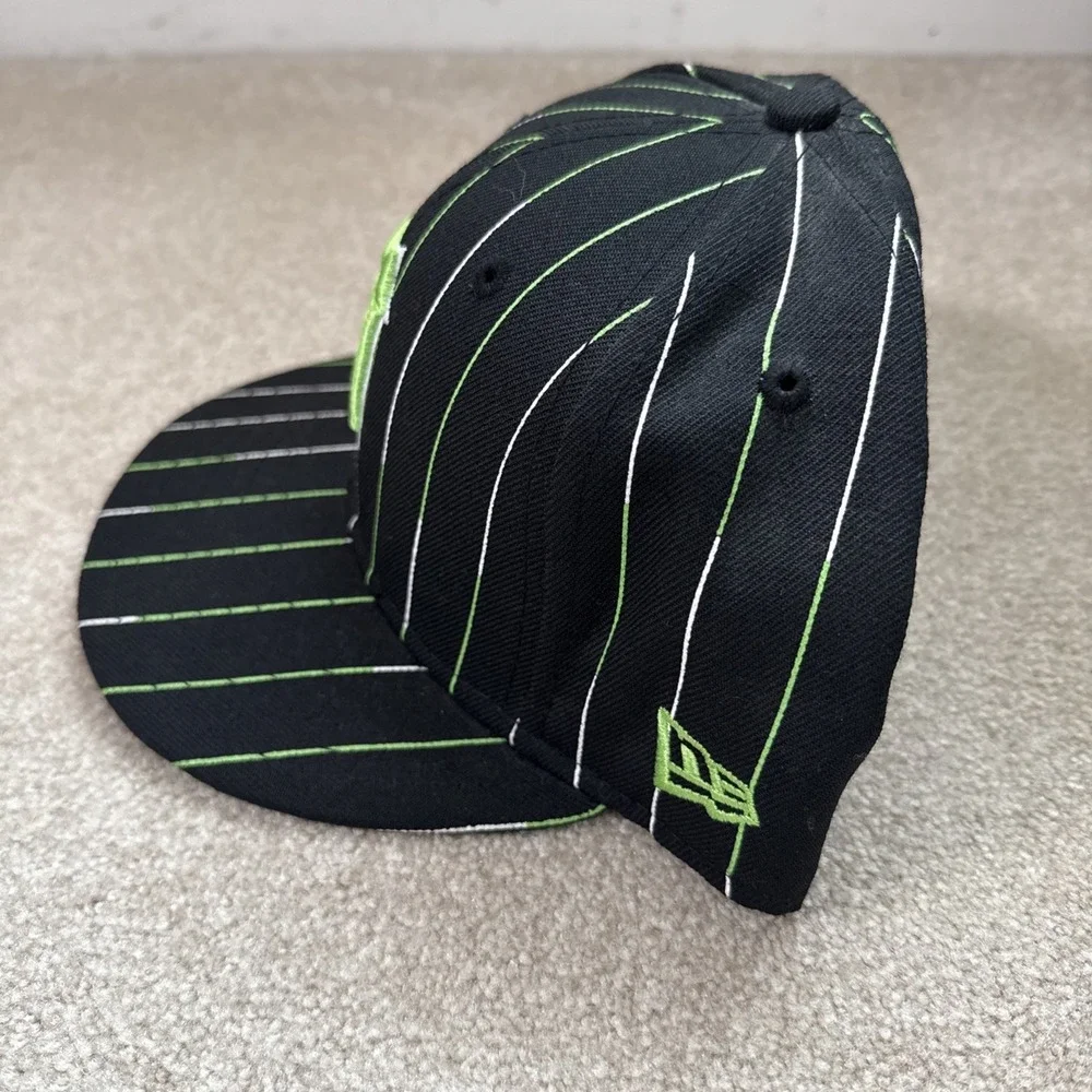 Detroit Tigers New Era 59fifty Pinstripe Black Green Sz 7 1/2 Wool Hat Cap MLB